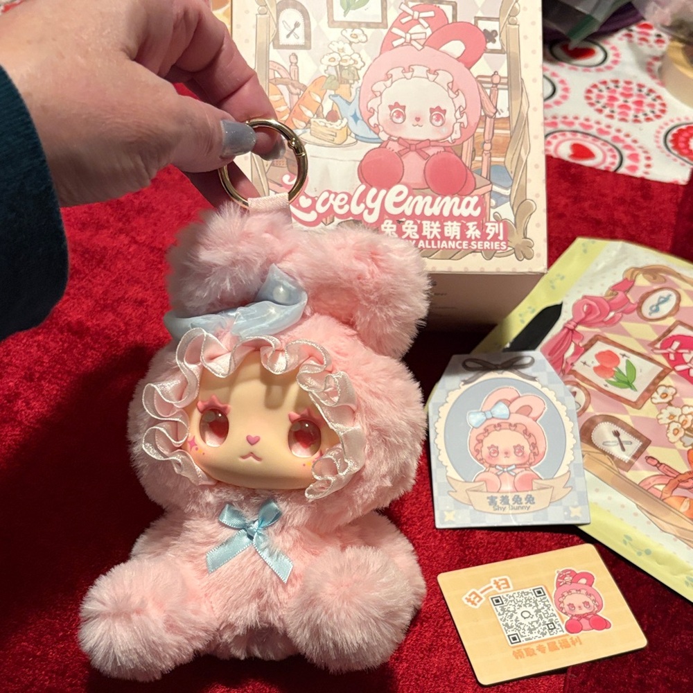 Lovely Emma bunny Pink Plush Keychain with card box new just took out of box